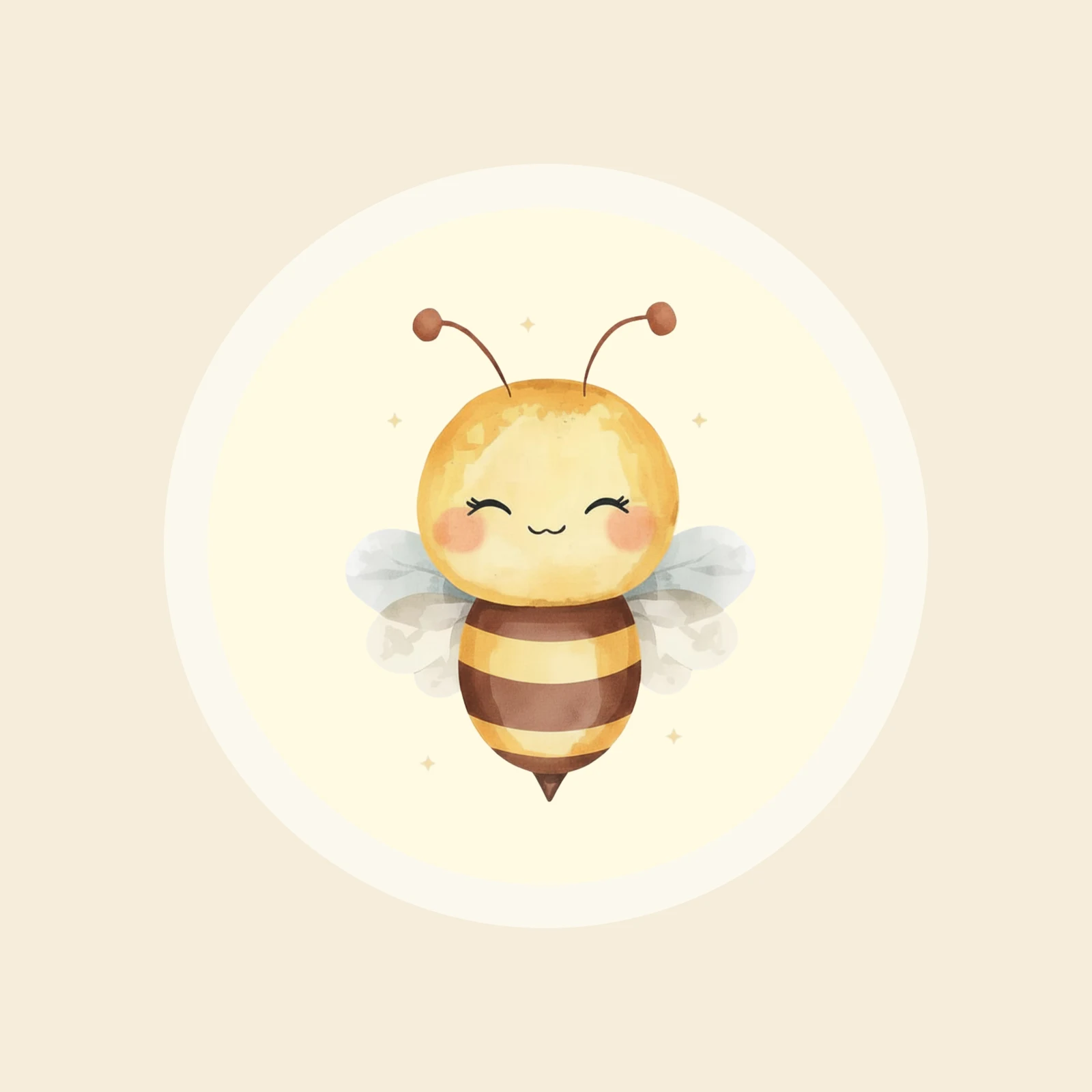 Planche de cinq petites abeilles aquarellées dans différentes poses et expressions