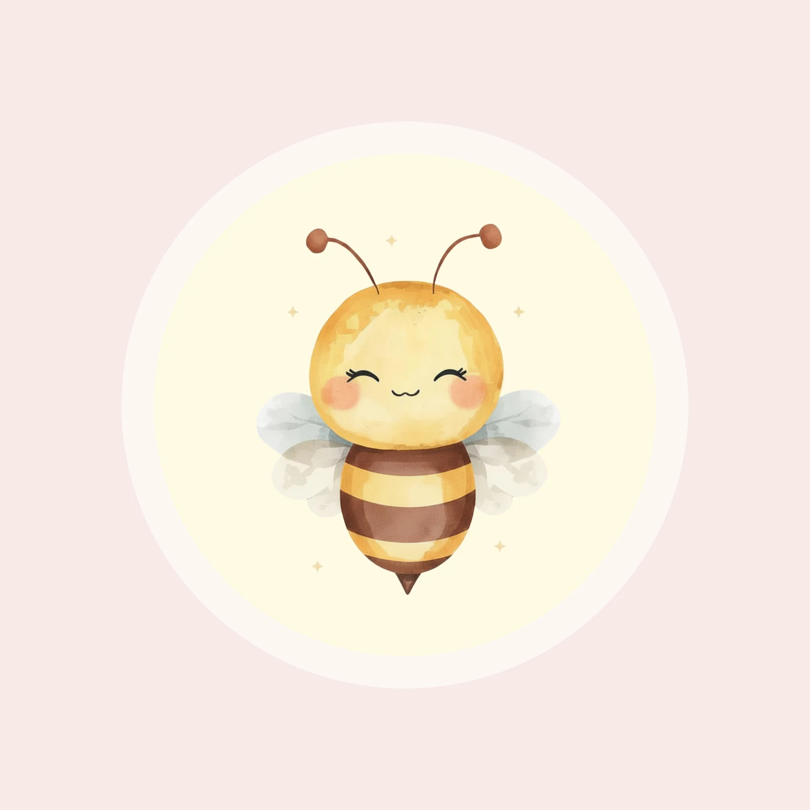 Quatre vignettes d’abeilles aquarellées : abeille aux fleurs, deux abeilles qui s’enlacent, abeille au cœur rose, abeille toute ronde